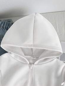 SHEIN Tween女孩寬鬆休閒極簡舒適日常街頭風長袖衛衣秋季外套白色返校穿搭 - 白色 - 查看 4