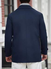 Manfinity Mode Men's Solid Color Single-Breasted Fashion Versatile Daily Casual Trench Coat Jacket - Navy Blue - View 2