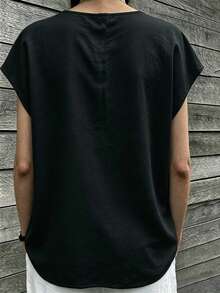 SHEIN LUNE CURVE 女款時尚日常白色純棉新式百搭大尺碼襯衫 - 黑色 - 查看 2