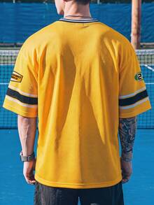 Manfinity Gritte Field Men's Number Print Striped Contrast Color T-Shirt, Classic American Sports Jersey, Football, Gym, Holiday - Yellow - View 2