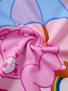 SHEIN X Care Bears Young Girl Cartoon Print Round Neck Short Sleeve Top And Plaid Shorts Loungewear Set - Pink - View 5