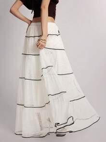 Rina Fox Falda Maxi Blanca de Encaje Francés Chic con Capas, Cintura Elástica con Volantes y Ribete Negro, Estilo Coquette, Falda Larga Fluida, Falda Vintage de Encaje Francés con Capas, Cintura Elástica con Ribete Negro, Falda Maxi Transparente SXY Romántica de Encaje con Capas, Cintura Elástica con Ribete Negro, Falda Larga Fluida, Falda Boho Blanca de Encaje con Capas, Cintura Elástica con Ribete Negro, Falda Maxi Fluida para Verano - Blanco - Ver 4