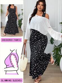SHEIN EZwear 女款休閒大尺碼長袖上衣與花卉無袖洋裝套裝 - 彩色 - 查看 8