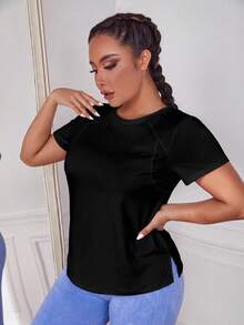 SHEIN Velisys 2pcs Casual Versatile Plus Size Short Sleeve Line Design Sports T-Shirt Set - Multicolor - View 3