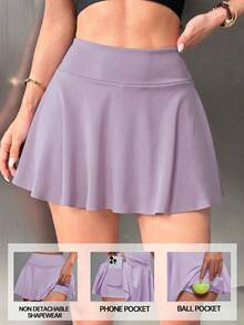SHEIN Sovereign Charm 女士羽毛球网球瑜伽健身跑步马拉松紫色运动裙带内短裤紫色裙子和口袋运动裙 - 紫丁香色 - 查看 1