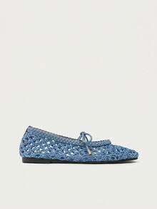Nöista A Fashionable Blue Ballet Flat, Featuring Breathable Woven Design And Delicate Bow Decoration, Exuding A Fresh And Feminine Style - Dusty Blue - View 2