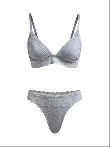 Ocili Leisure Grey Minimalist Basic Color Pure Cotton Comfortable Soft Casual 100%Luowen Pure Cotton ChicAutumn Low Waist Thong Women's Underwear Set - Grey - View 8