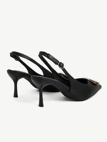 CUCCOO CHICEST Sepatu Hak Tinggi Wanita Model Baru Musim Semi dan Musim Panas dengan Gesper Persegi Logam, Tali Belakang, Sandal Hitam Elegan, Modis untuk Pesta dan Perjalanan. - Hitam - View 6