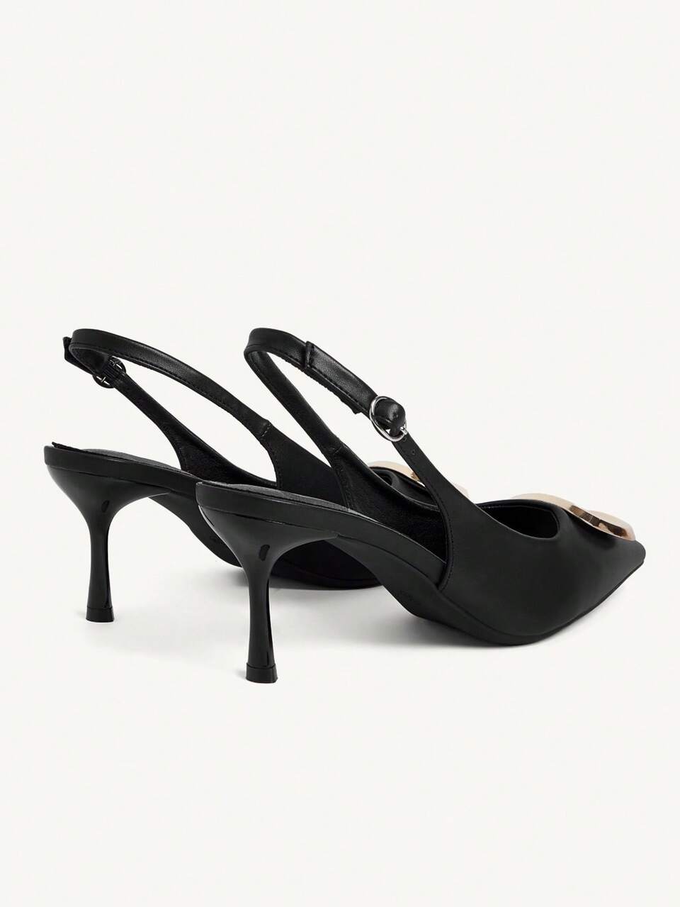 CUCCOO CHICEST Spring And Summer New Metal Square Buckle Pointed Women's High Heels Shoes Rear Strap Sandals Black Elegant Fashion Party Commute