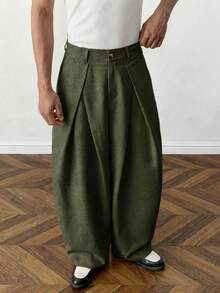 SWAVVY Men's Fashion Commuter Solid Color Curved Leg Pants - Dark Green - View 5