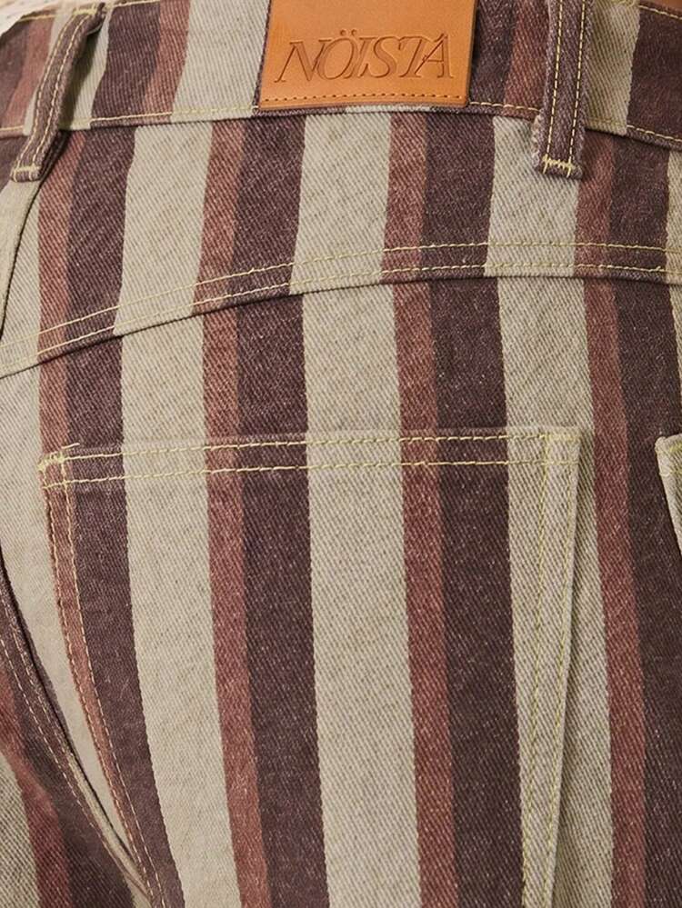 Nöista Celana Jeans Denim Wanita Bergaris, Modis, dan Serbaguna dengan Kantong Kancing - Khaki - View 6