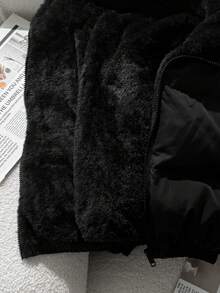 SHEIN 少女連帽加厚棉襖外套，保暖內裡，厚絨內裡，秋冬款 - 黑色 - 查看 6