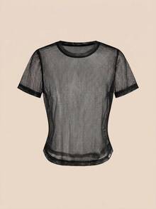 Cheerettes Women's Solid Color Round Neck Casual Versatile Daily Travel Sports Short Sleeve T-Shirt 2pcs/Pack - Black and White - View 8
