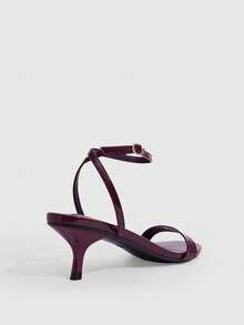 CUCCOO SZL 女款夏季 5.5CM 圓頭露趾性感百搭優雅細高跟鞋，適合日常通勤/派對 - 酒紅色 - 查看 3