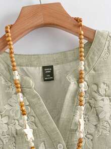EMERY ROSE Plus Size Apricot Faux 3D Embroidery Dual-Color Ruffle Cuff Casual Vacation Shirt - Apricot - View 4
