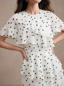 Anewsta Novo Vestido de Praia de Verão Feminino, Vestido de Chiffon Azul com Babados Multicamadas e Fenda Assimétrica, Saia Romântica Fluida - Branco - Visão 2