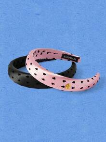 Popjeli 2 piezas Diadema de satén con estampado de amor, rosa y negro, versátil para uso diario - Multicolor - Ver 2