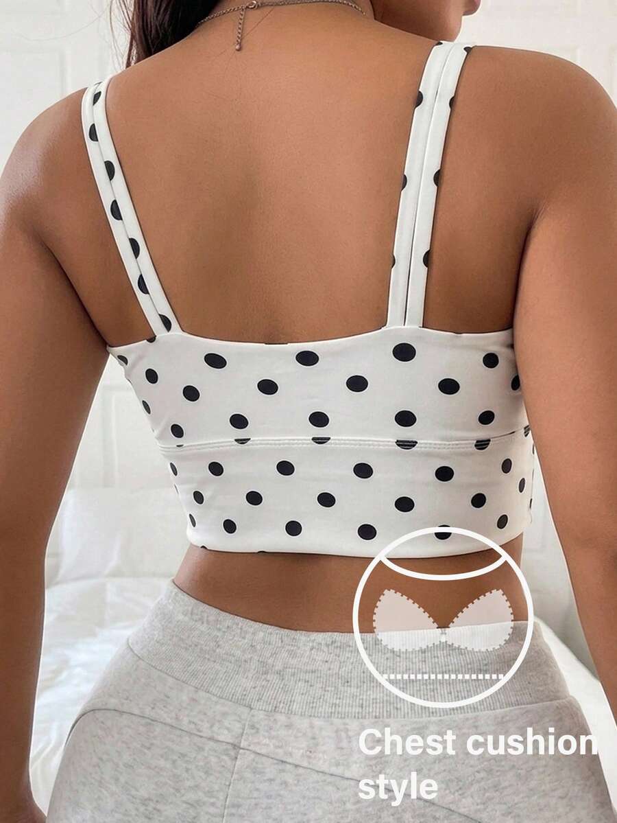 Dazy Plus Sports Casual Fitted Padded Polka Dot Sports Bra, Wearable As Top, Versatile White, Spring Summer Autumn New Arrival - Apricot - View 1