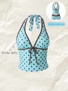 Elavelle Women's Spring/Summer Random Print Spaghetti Strap Bow Bikini Top - Multicolor - View 4