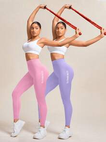 SHEIN Velisys Women's Letter Print Seamless High Elasticity Sports Leggings - Multicolor - View 5