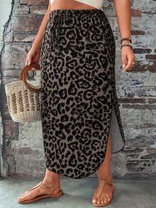 Comfylo Plus Size Leopard Print Skirt, Casual Minimalist Style, Suitable For Summer - Multicolor - View 4