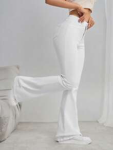 SHEIN Tall Women's Flared Daily Casual Jeans With Pockets,White Leggings, Flared Pants, Christmas, Valentine's Day, New Year, New White Jeans, Tall Women - White - View 7