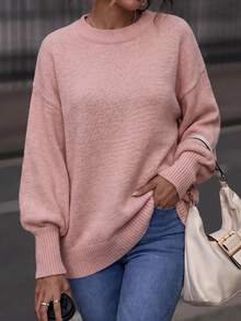 Editum Women's Autumn/Winter New Elegant Casual Round Neck Batwing Sleeve Baby Pink Knit Sweater Suitable For Daily Wear And Outings Travel - Pink - View 8