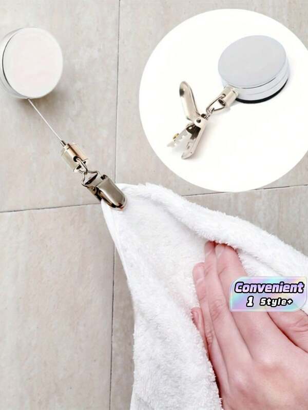 1 PC Adhesive Wall Mounted Auto Retractable Spring Loaded Strong Durable Rustproof Easy Install Versatile Multifunctional White Towel Holder Rack Key Chain Hook Organizer For Bathroom Kitchen Home Hotel Office Storage Solution Must Have