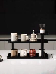Estante de almacenamiento de escritorio negro, organizador de portavasos, estante de escritorio para tazas de agua, tazas de café, juegos de té - Negro - Ver 5