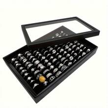 1/2 piezas Caja de joyas con tapa de 36/100 ranuras, bandeja para pendientes, bandeja de exhibición de anillos, caja de anillos, caja de joyas, caja de almacenamiento de pendientes, caja de exhibición de joyas a prueba de polvo, regalo para mujeres - Multicolor - Ver 9