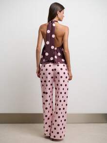 Nöista Setelan Atasan Halter Polkadot dan Celana Panjang Lebar dengan Desain yang Serasi. Sempurna untuk Liburan, Pesta, Liburan di Resor, dan Gaya yang Menonjol. - Berwarna merah muda - View 9
