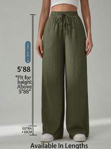 SHEIN Tall CURVE 大码休闲百搭通勤纯色宽松裤 - 軍綠色 - 查看 1