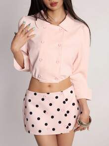 Rina Fox Women's Casual Design Double-Breasted Pink Lightweight Jacket - Pink - View 6