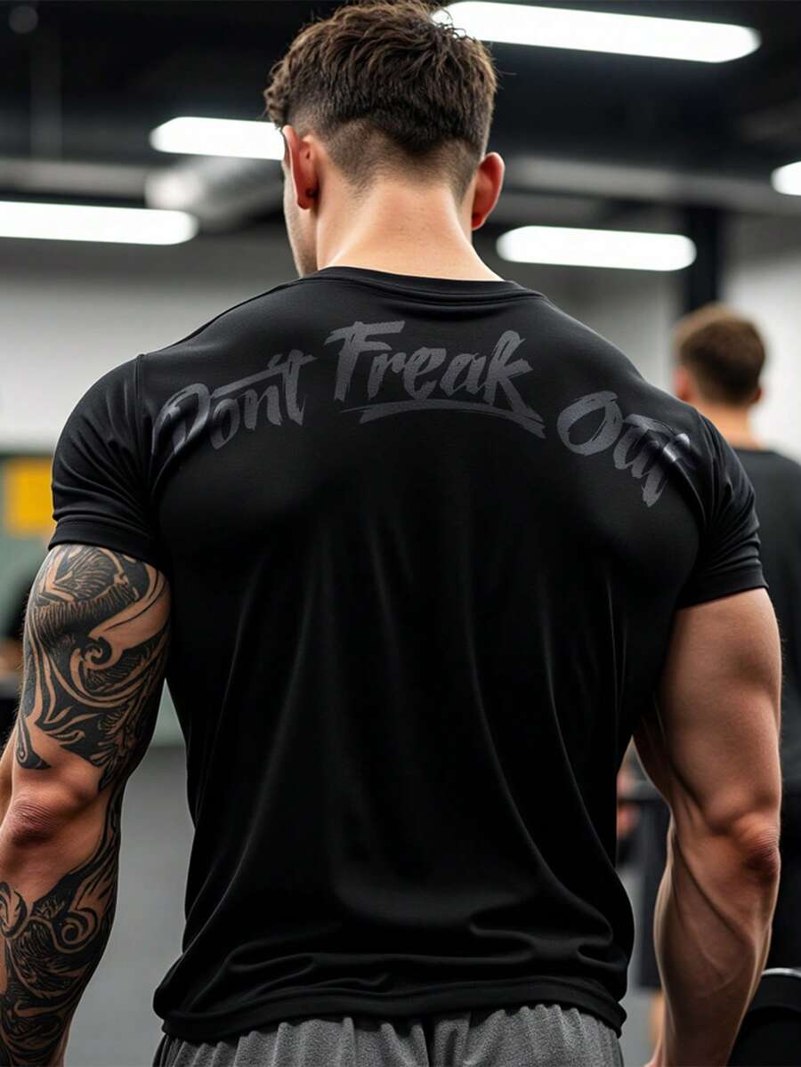 GymBeat Men's Plus Size Letter Print Casual Daily Travel Sports T-Shirt - Black - View 1