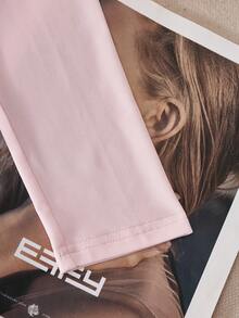 SHEIN Sparklyn ملابس علوية خريفية للفتيات المراهقات بلون موحد، بدون أكتاف، أكمام طويلة، مرنة، ياقة دائرية، جرس، مجعدة، محبوكة - وردي - مشاهدة 3