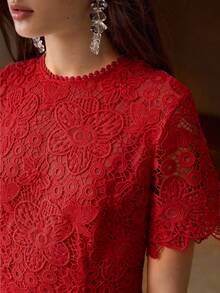 MOTF PREMIUM ELEGANT LACE MERMAID TAIL MIDI DRESS FOR WOMEN - Red - View 6