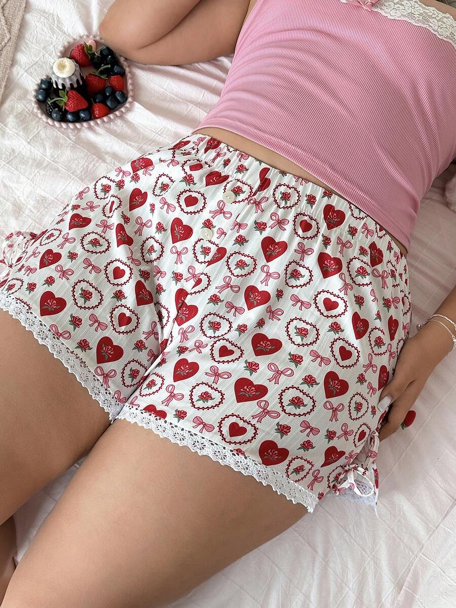 Slumberry CURVE Sweet & Cute Ins Heart & Bow Print Plus Size Short Pajamas - Multicolor - View 1