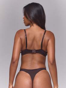 MUSERA Brown Cream Lace Trim Cutout High Leg Thong Knicker - Coffee Brown - View 4