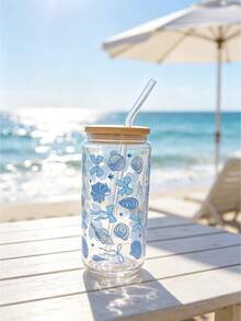 Butterfly & Seashell Decor Glass Straw Cup, Bottle Shaped Straw Cup, Matcha Straw Cup - Best Gift For Friends! - Multicolor - View 6