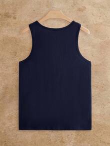 HIMLAND Men's Solid Color Casual Versatile Daily Wear Top - Navy Blue - View 2