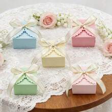 25 pièces Petites boîtes en papier à thème printanier pour bonbons et friandises avec ruban, boîtes cadeaux en papier pour biscuits, fournitures de fête pour anniversaire et mariage - multicolore - Voir 5