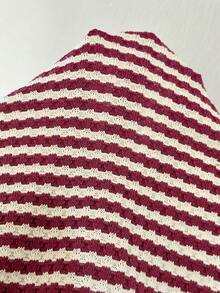 SHEIN EZwear 女士红白条纹T恤短裤两件套 - 紅白色 - 查看 7