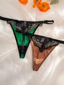 SHEIN 女款蕾絲緞面舒適丁字褲 7件組 - 彩色 - 查看 3