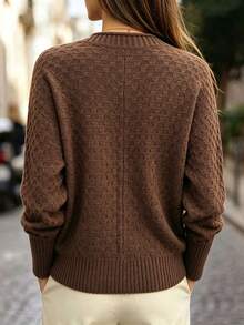Trelyra Women's Solid Color Single-Breasted Casual Versatile Daily Wear Cardigan - Coffee Brown - View 2