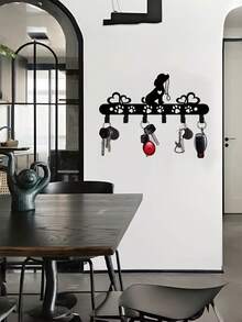 1pc Sturdy Iron Dog Shaped Wall Mounted Key Holder Multi Hook Rack Rustproof Black Cute Pet Pattern Organizer For Keys Coats Hats Towels Entryway Hallway Home Decor Gift Housewarming - Black - View 5