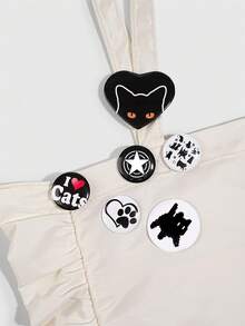 ROMWE Kawaii 6入組可愛黑貓翅膀圖案胸針，裝飾針章，適合返校季、音樂節、生日與節日送禮 - 彩色J - 查看 7