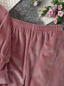 SHEIN Elladie kids 女童休閒運動舒適長袖連帽兩件套，秋季 - 藕粉色 - 查看 6