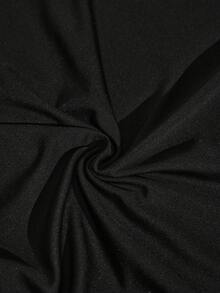 SHEIN SXY 大尺碼女款純色方領長袖亮片時尚連身衣 - 黑色 - 查看 3