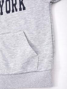 SHEIN 青少年男孩字母印花長袖拉鍊連帽衛衣 - 淺灰色 - 查看 6