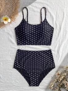 Swim Vcay Vacation Beach Polka Dot Print Tankini Set - Multicolor - View 3